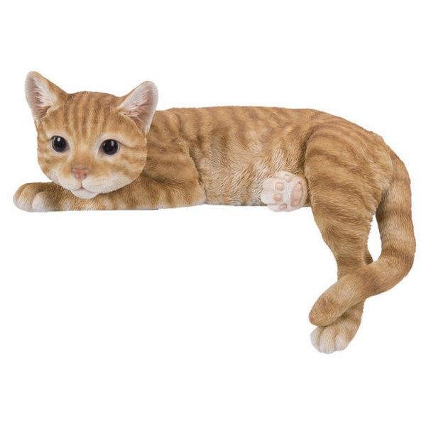 Orange Tabby Cat Lying Shelf Sitter Statue Sits on Ledge Display